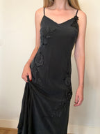 Cupro silk black cami dress with flowers