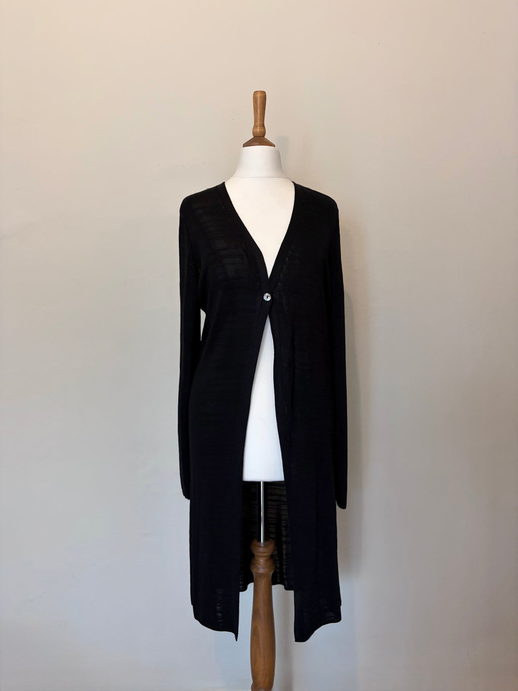 Black longline cardigan with pearl button