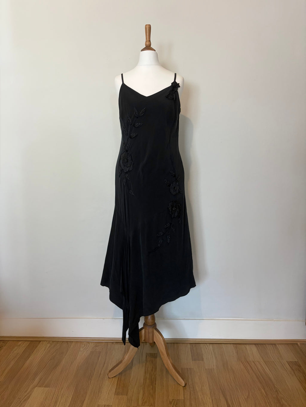 Cupro silk black cami dress with flowers