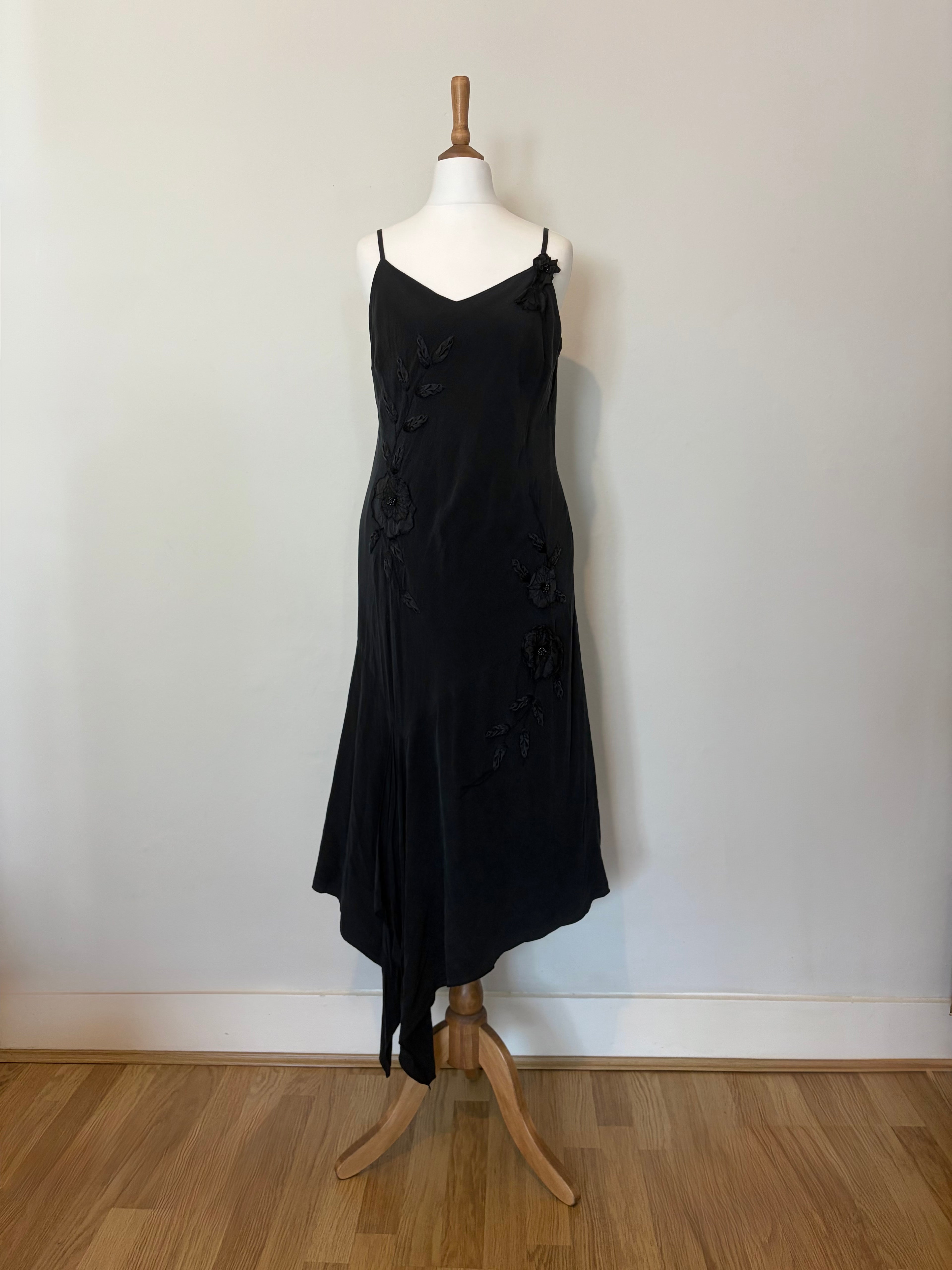 Cupro silk black cami dress with flowers