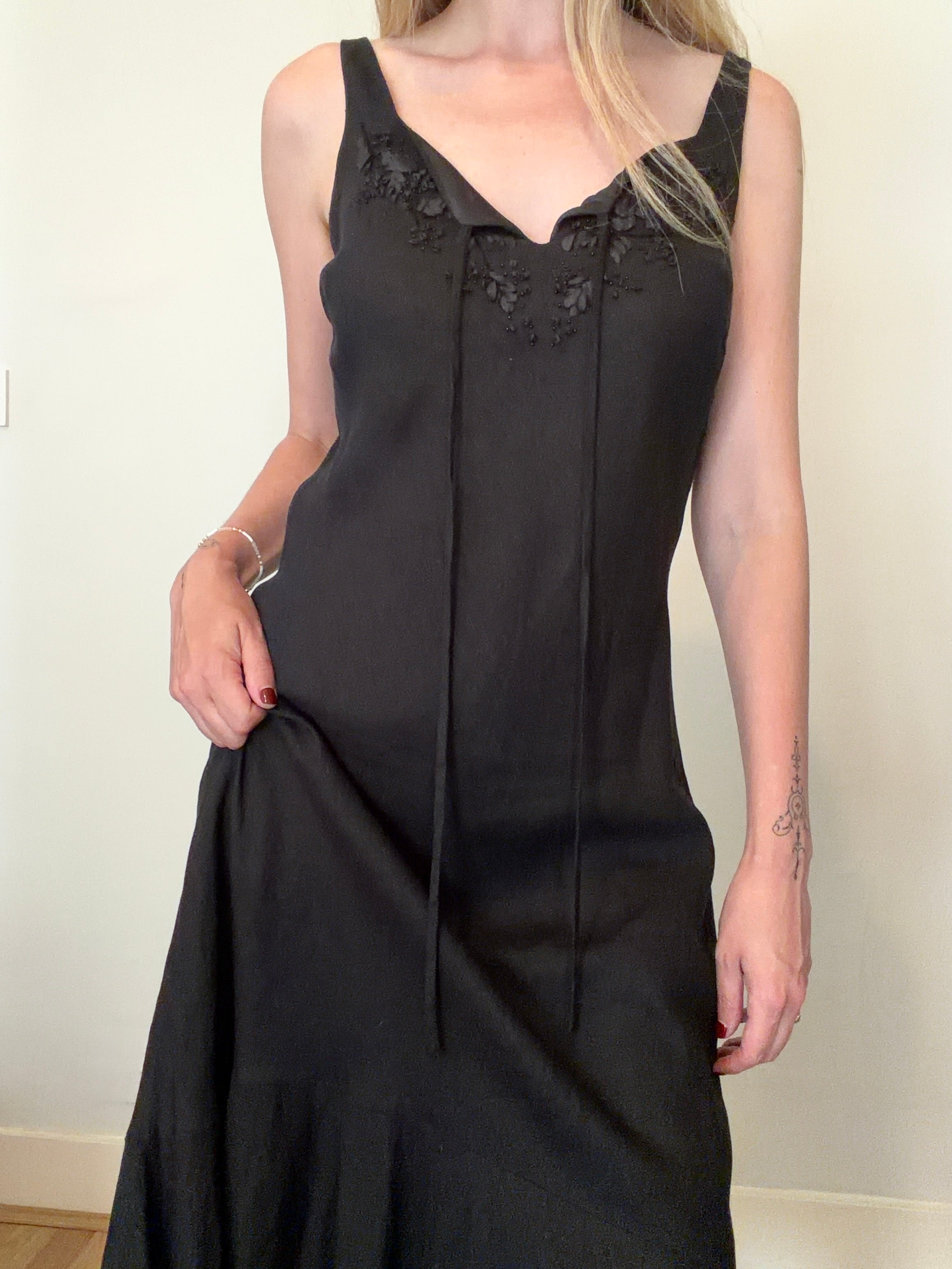 Black linen midi dress