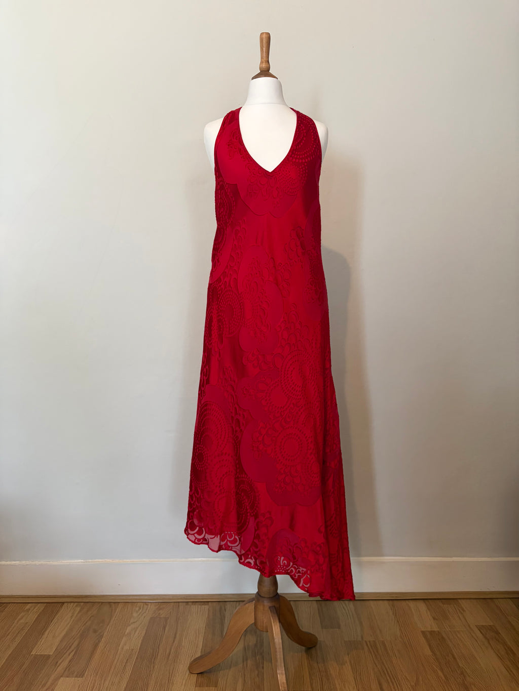 Red silk-blend midi dress