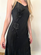 Cupro silk black cami dress with flowers