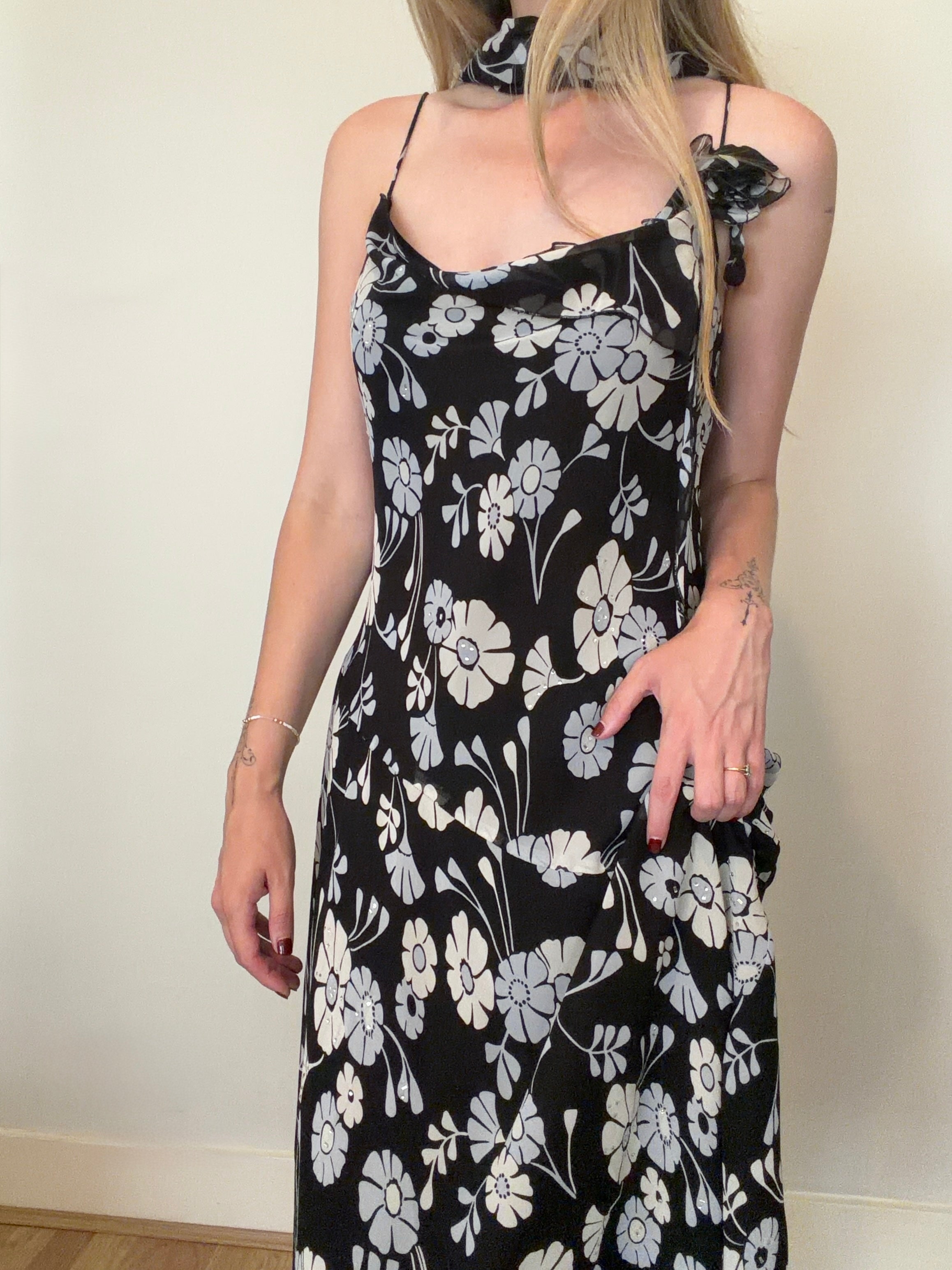 100% silk floral dress with matching scarf