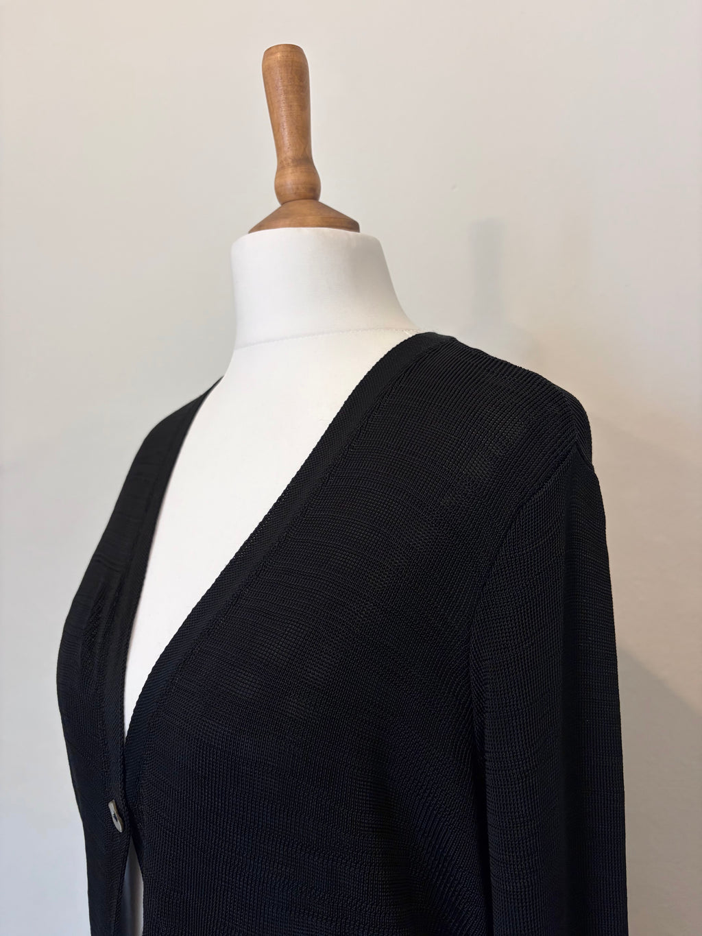 Black longline cardigan with pearl button