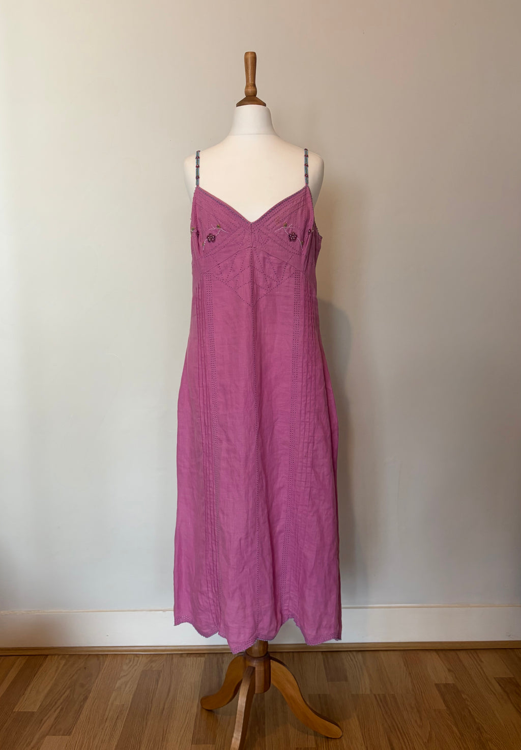 Pink midi dress with beaded straps