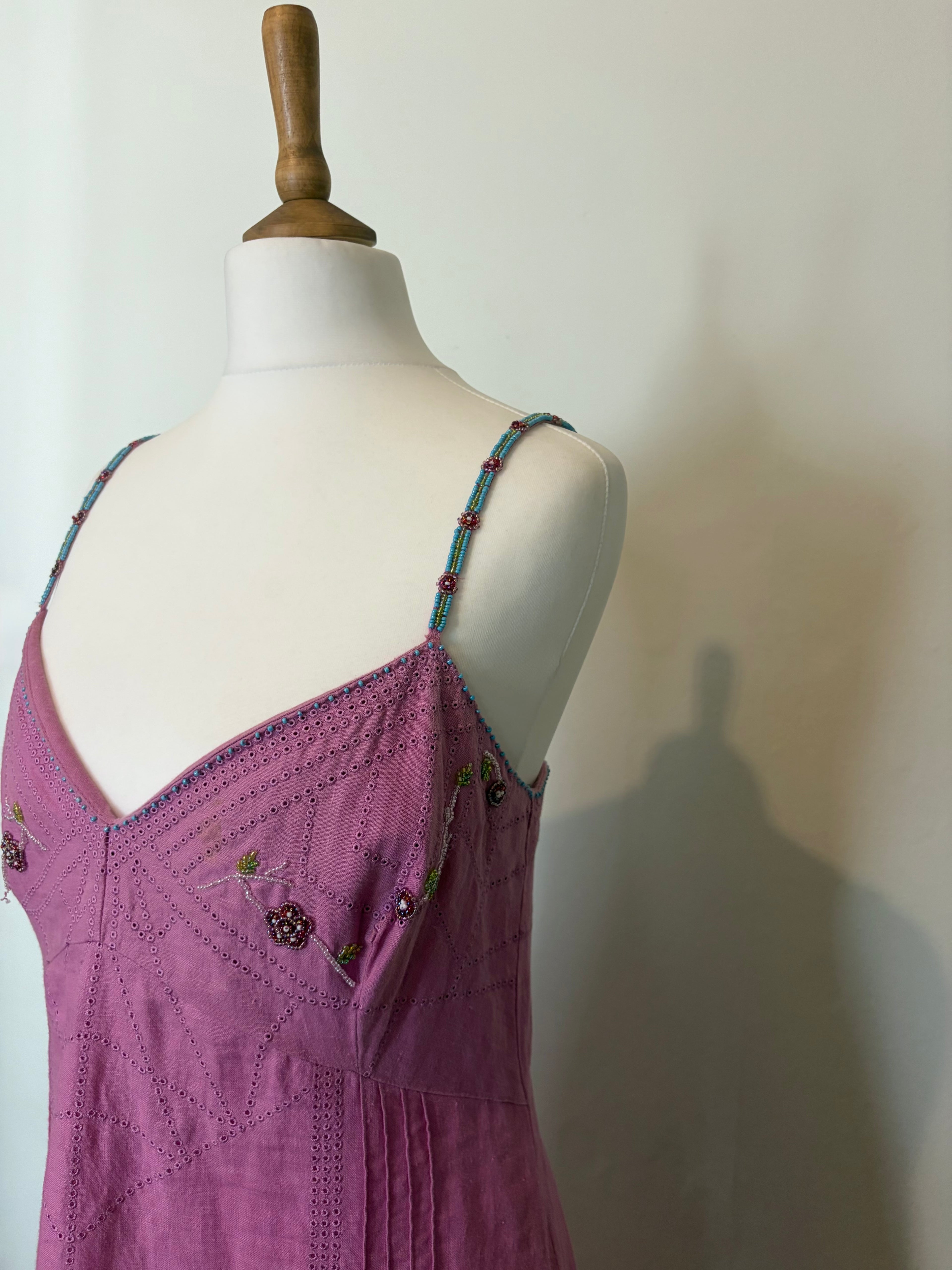 Pink midi dress with beaded straps