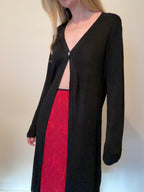 Black longline cardigan with pearl button