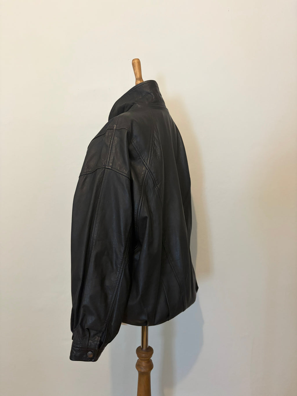 Black leather bomber jacket