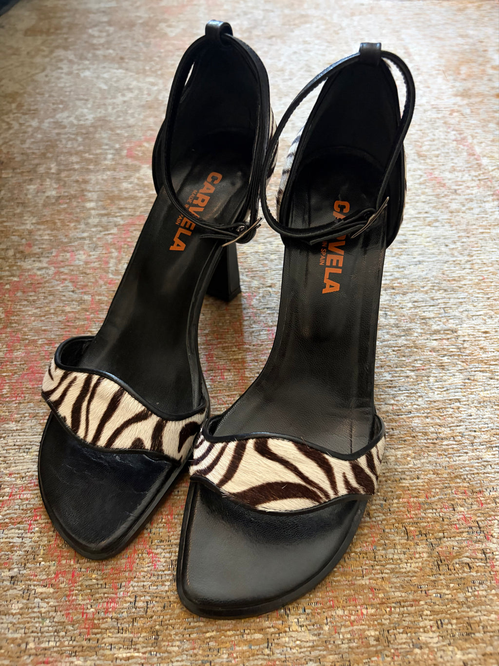 Pony hair zebra print heels