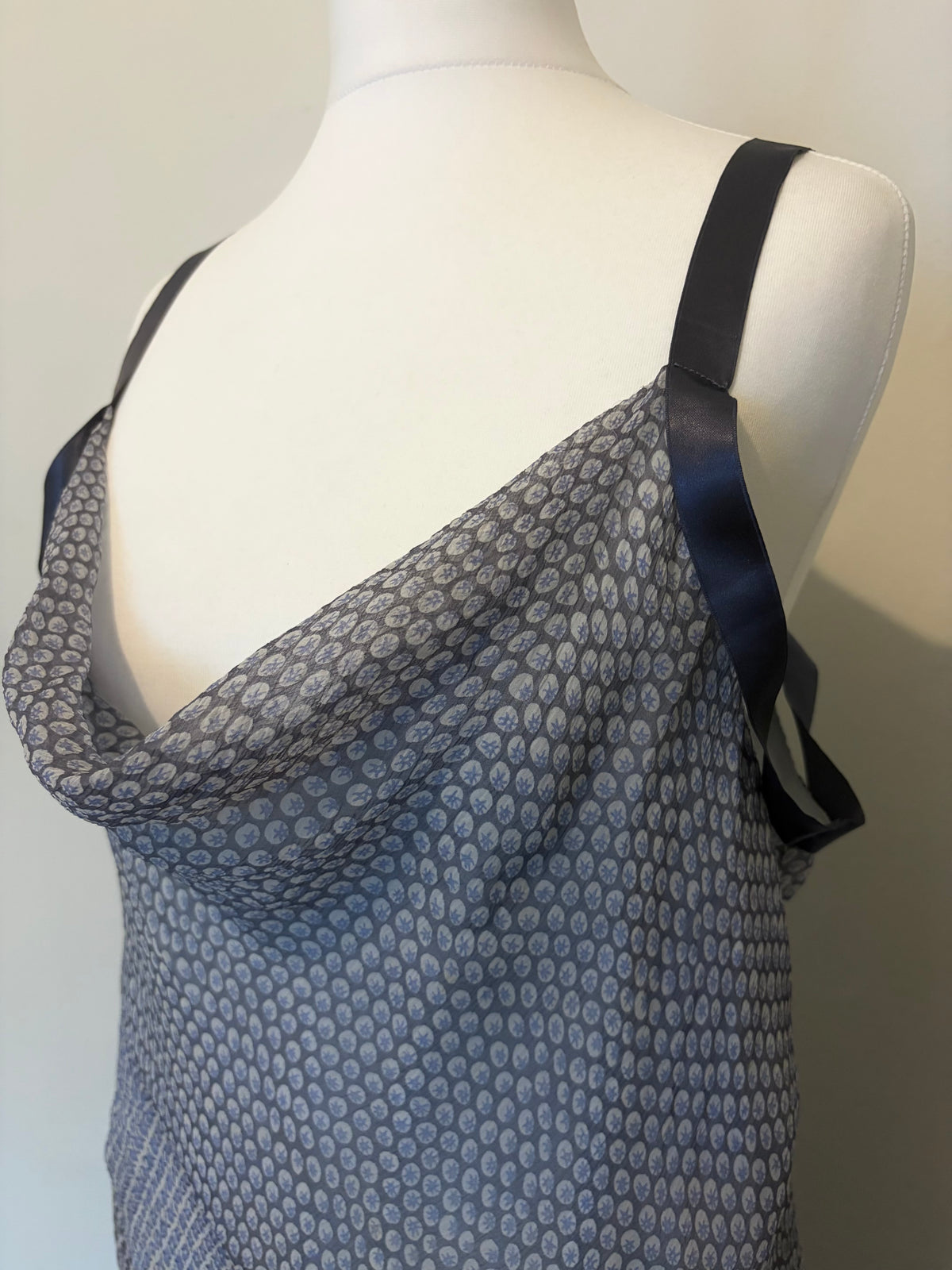 Silk ribbon detail grey dress