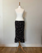100% silk black floral skirt
