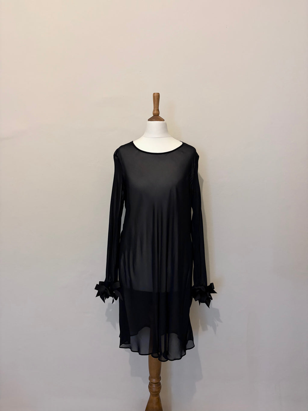 Black mini dress with bow sleeve details
