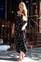 Black and white dress with corsage