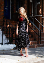 Black and white dress with corsage