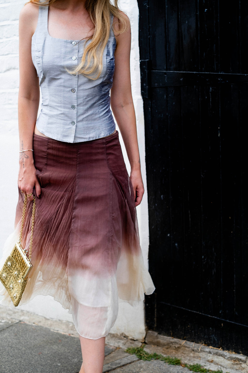 Ombre pleated midi skirt