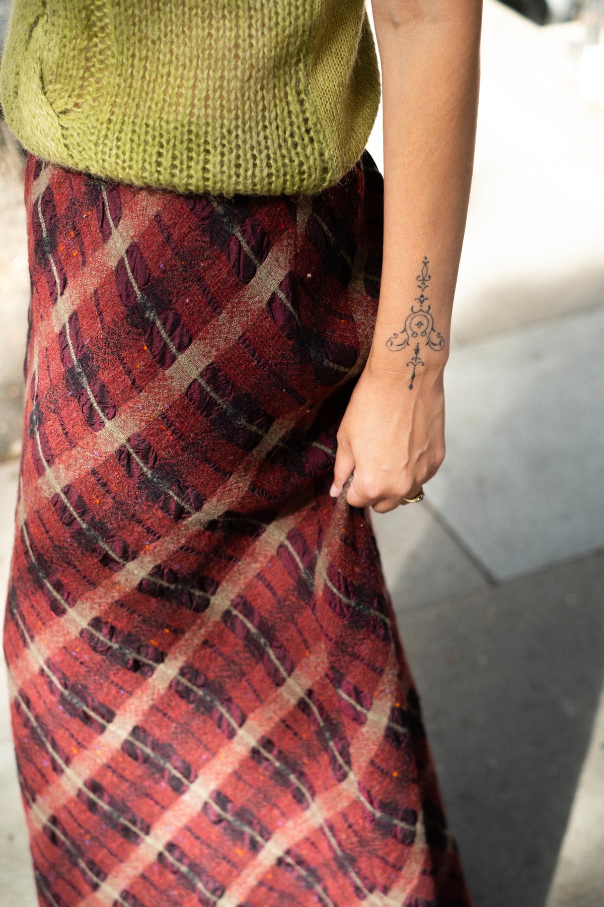 Wool plaid maxi skirt