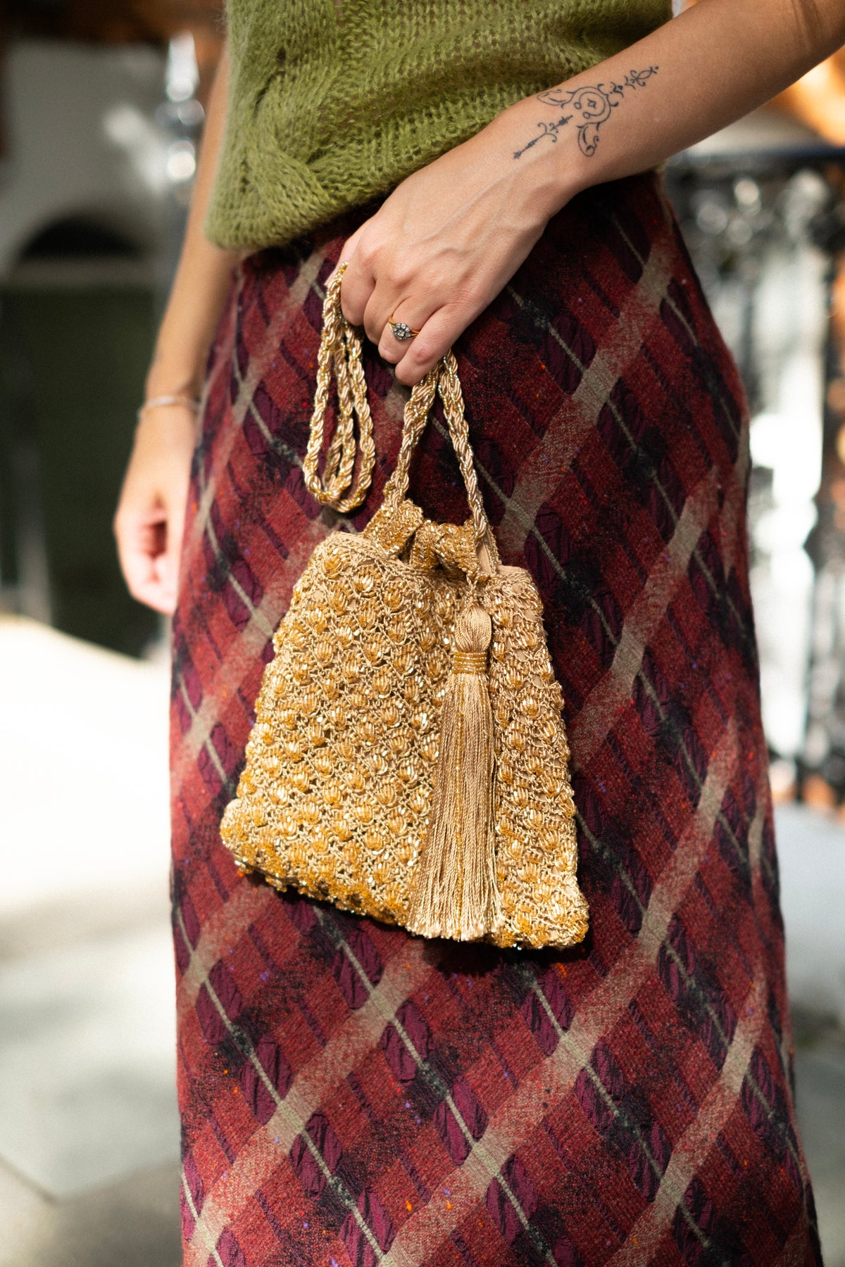 Embellished bag with tassel
