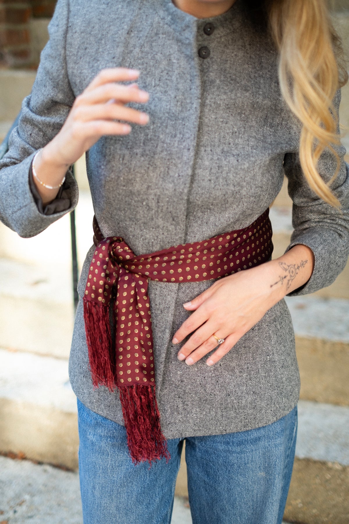 100% silk red patterned scarf