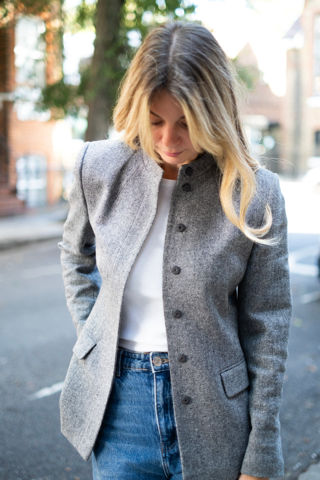 Grey wool-blend tailored jacket