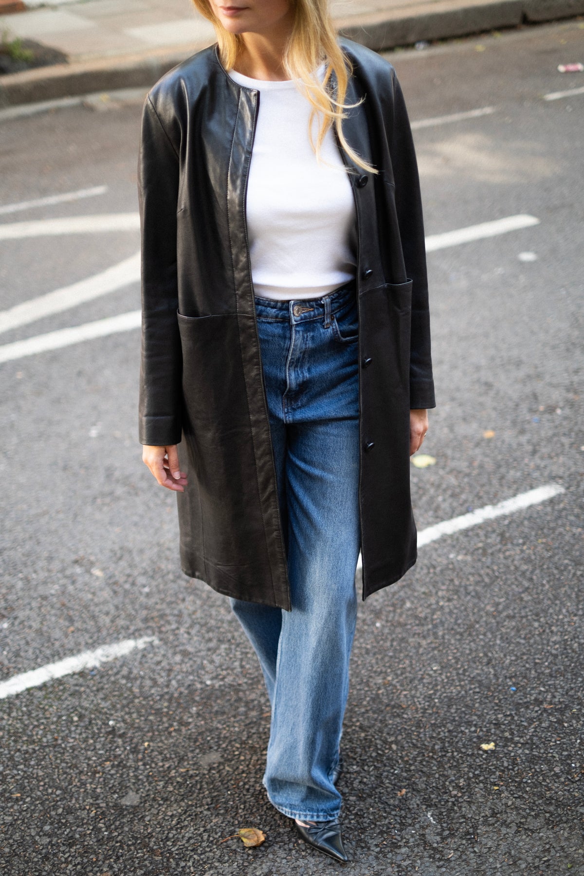 2000s long leather coat