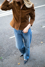 Brown button-up velvet jacket