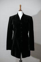 Black velvet jacket with covered buttons