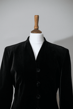 Black velvet jacket with covered buttons