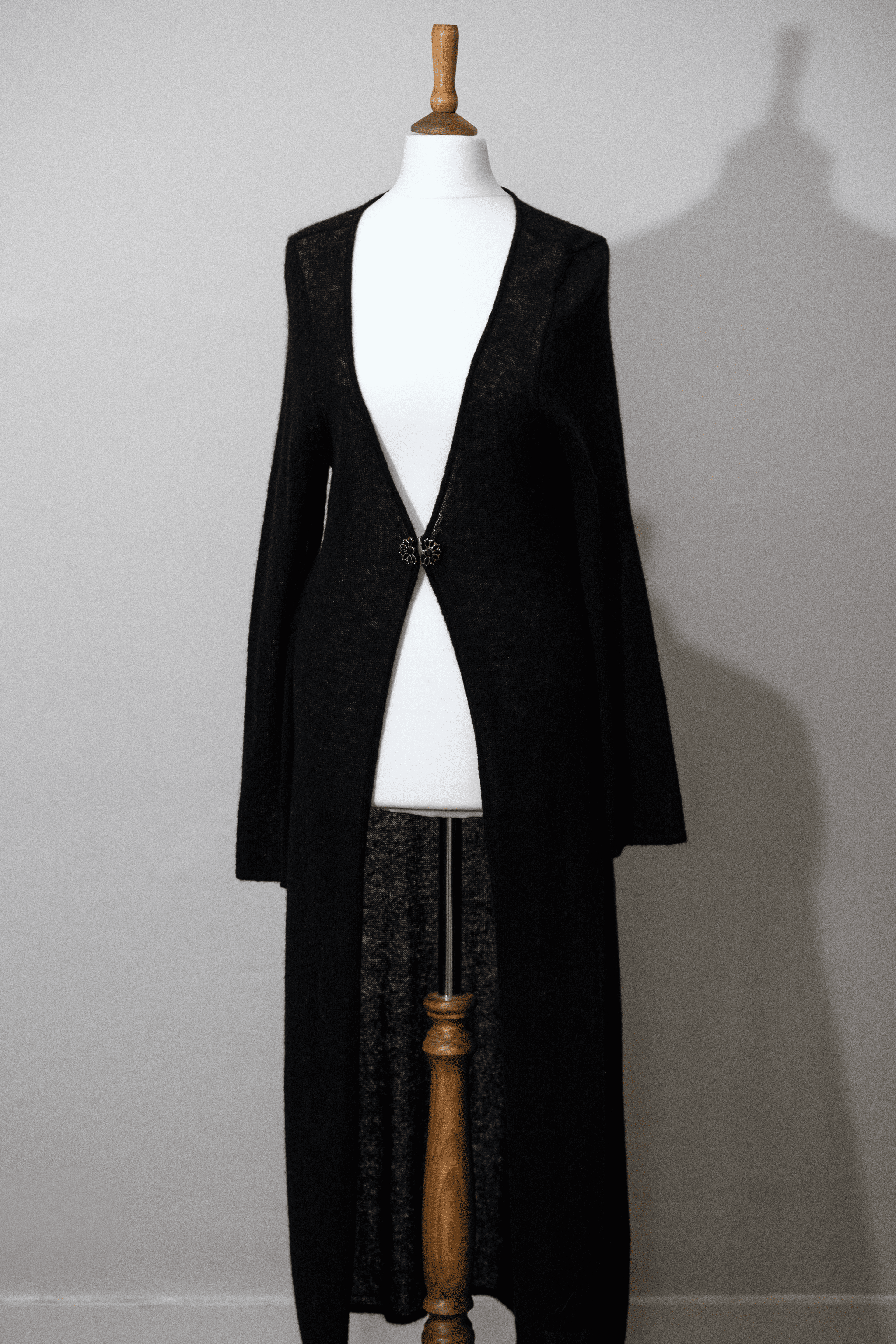 Maxi cardigan with jewelled clasp detail