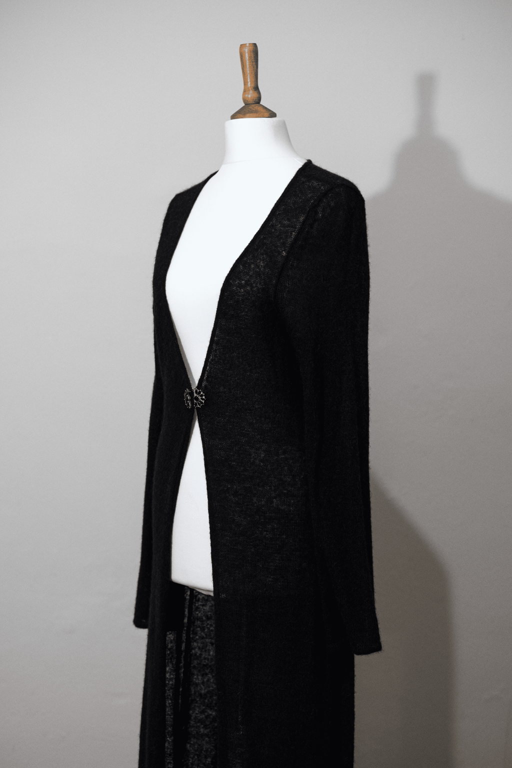 Maxi cardigan with jewelled clasp detail