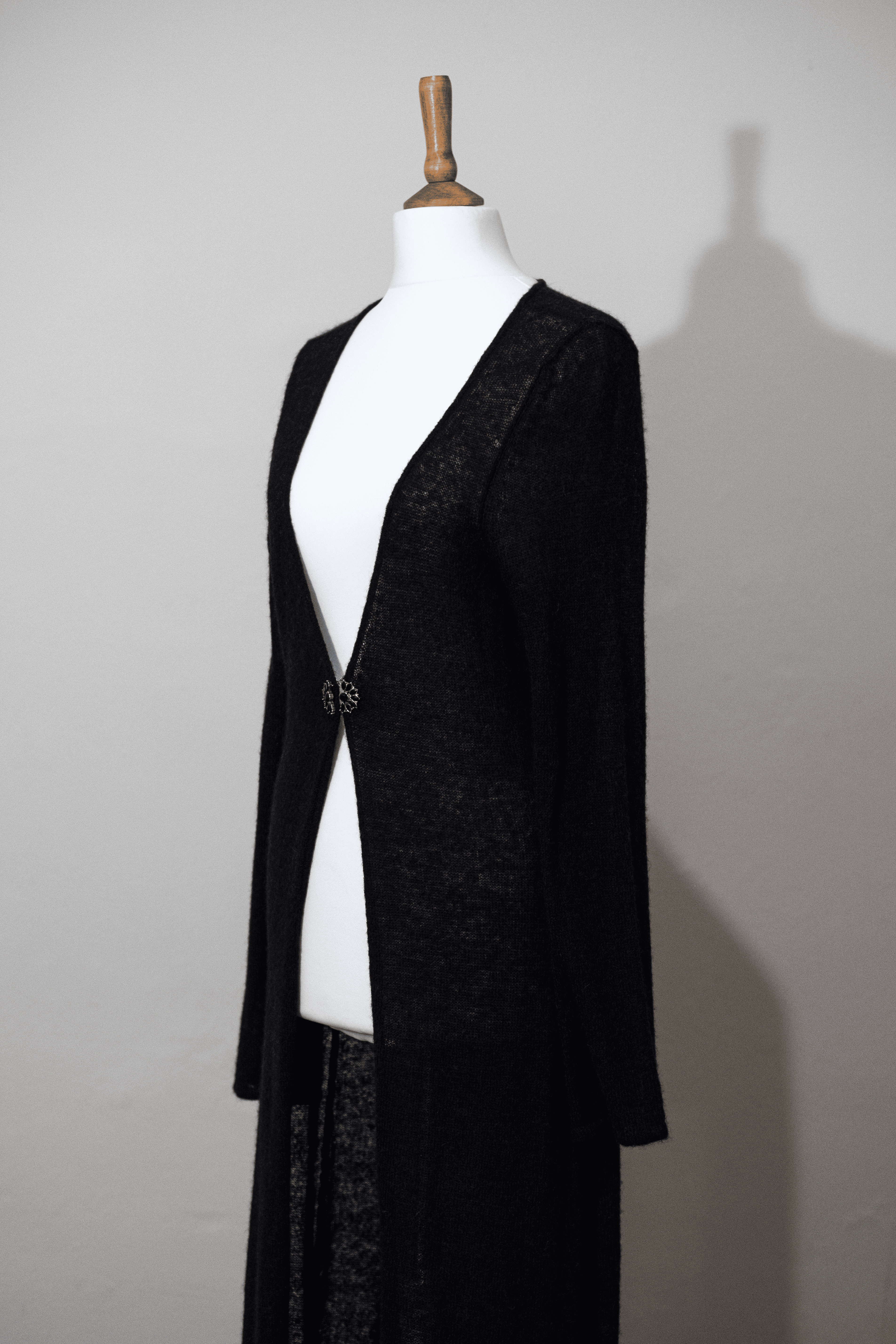 Maxi cardigan with jewelled clasp detail