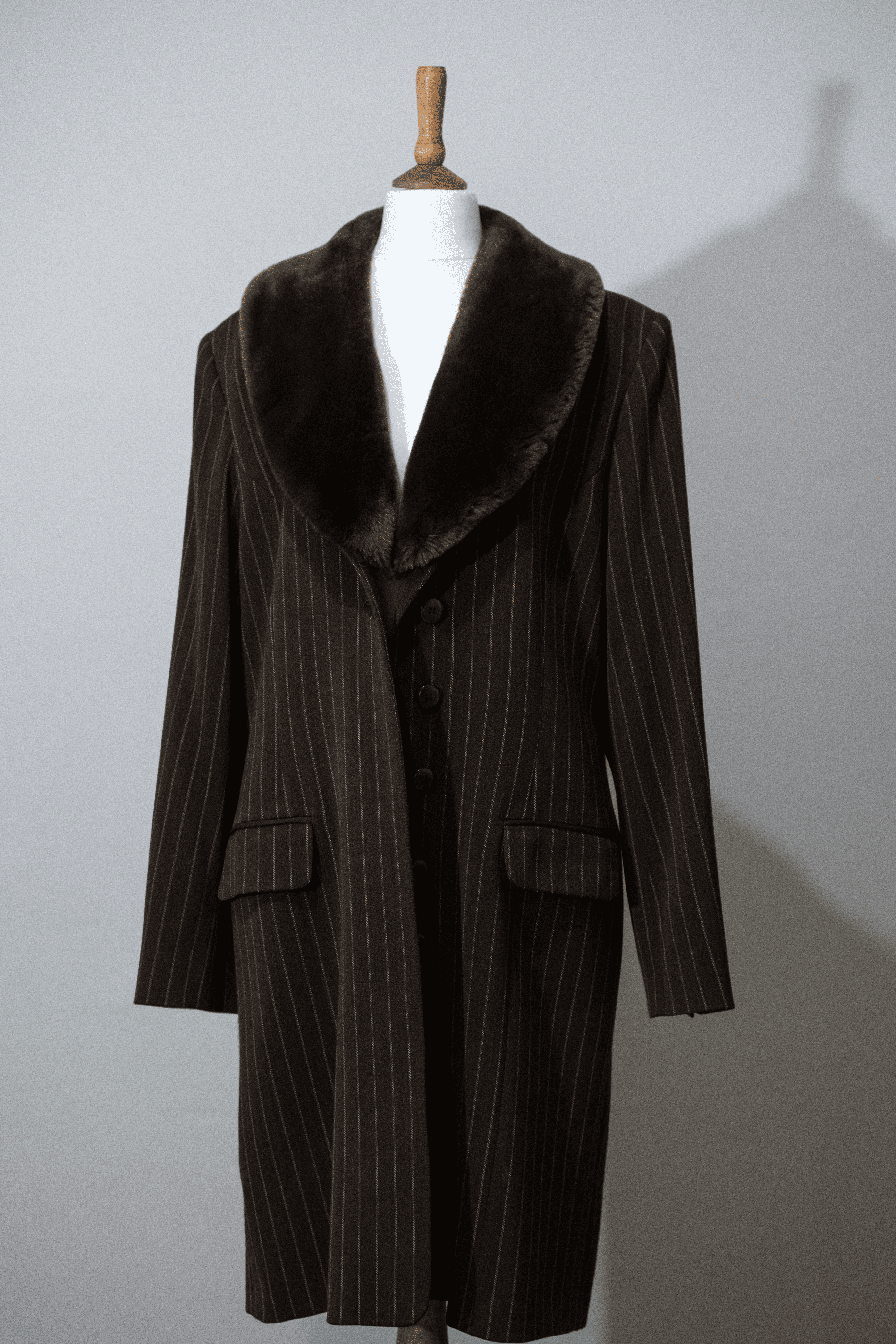 Brown striped faux fur collar jacket