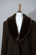 Brown striped faux fur collar jacket