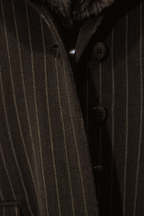 Brown striped faux fur collar jacket