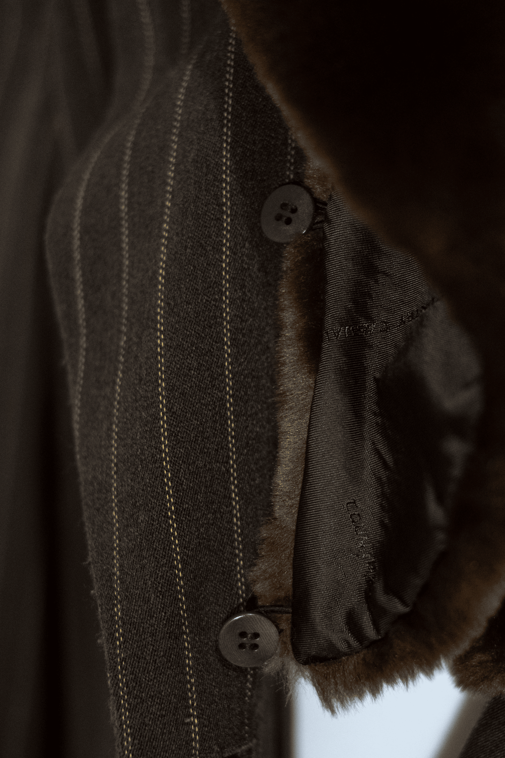 Brown striped faux fur collar jacket