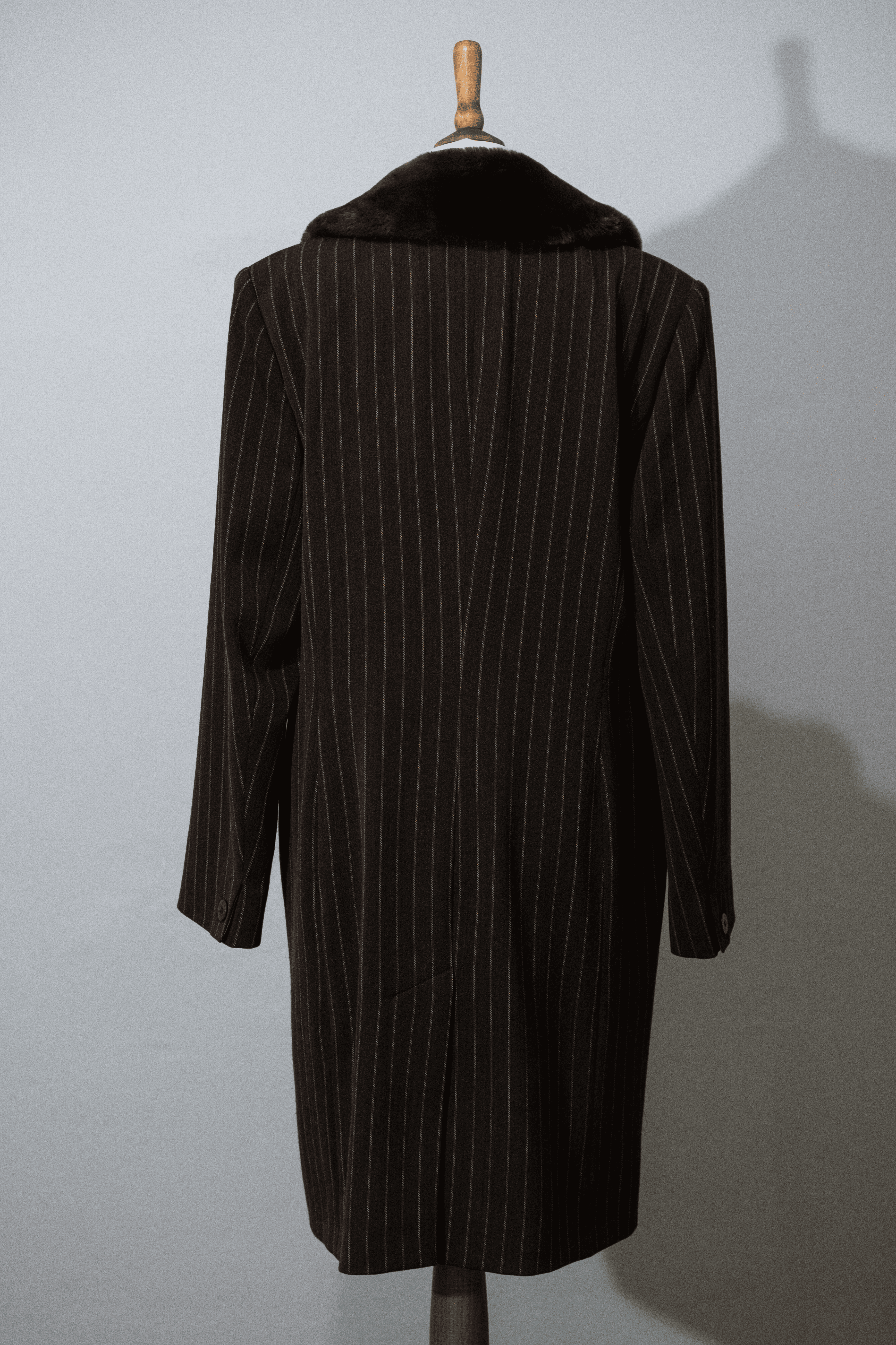 Brown striped faux fur collar jacket