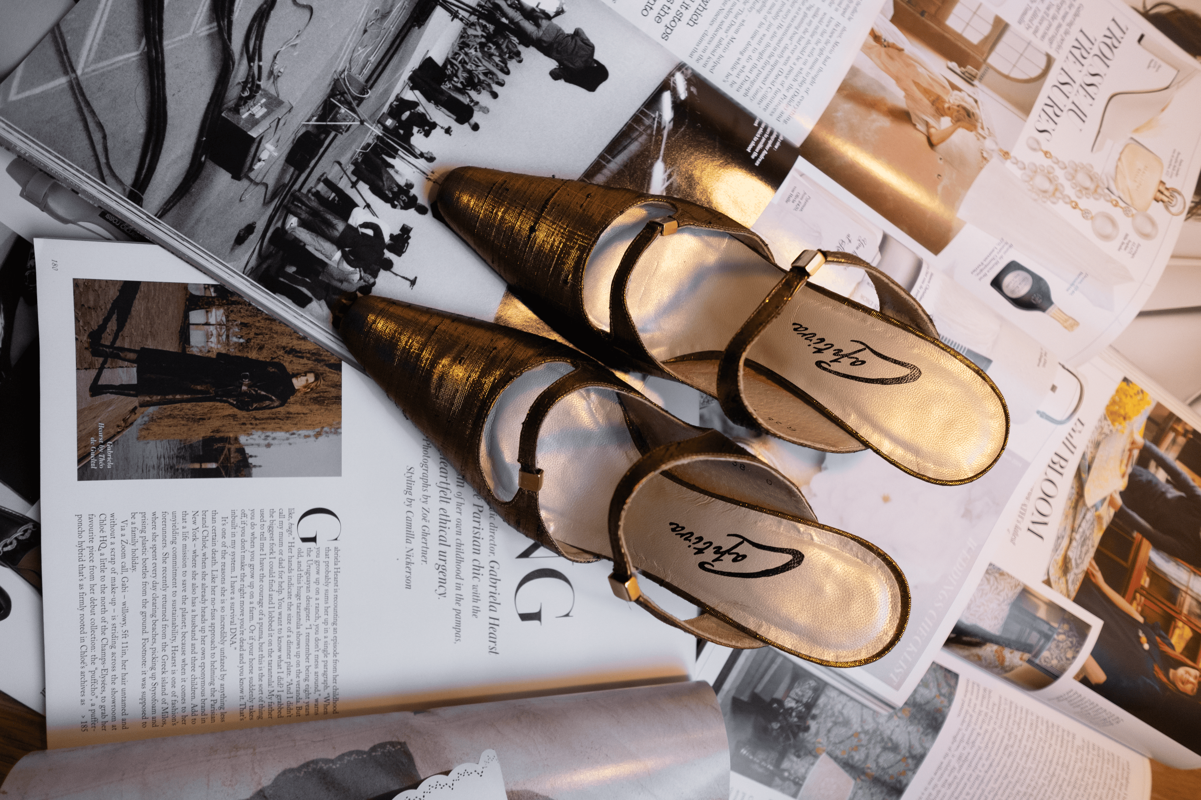 Gold raw silk mules EU38