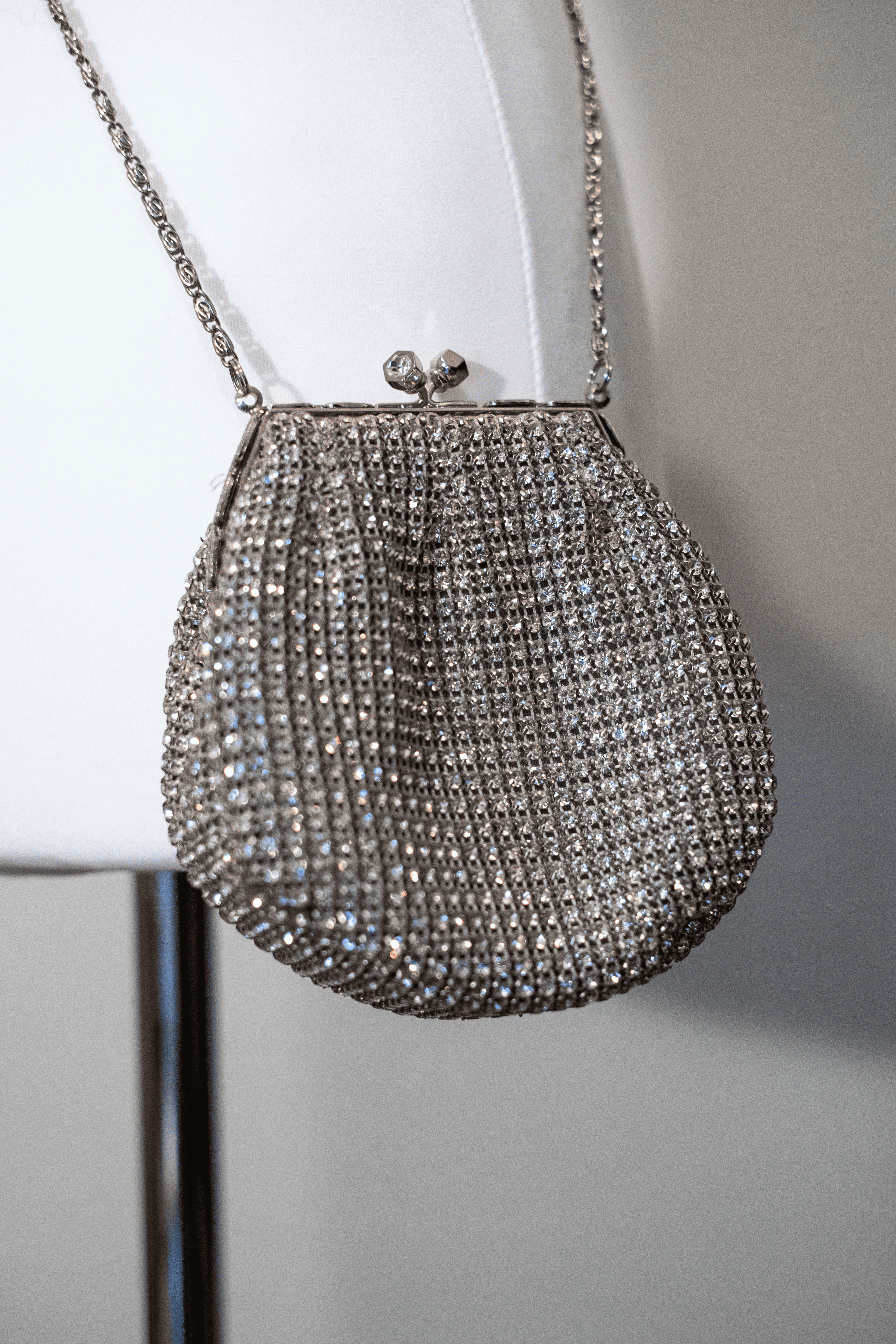 Silver diamante bag with chain strap