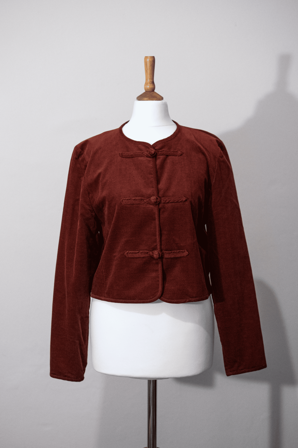 Red cropped frog closure jacket