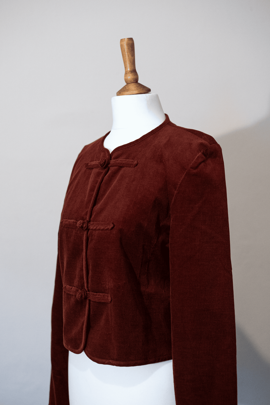 Red cropped frog closure jacket