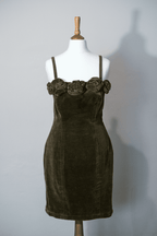 Velvet dress with flower corsages