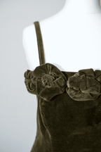Velvet dress with flower corsages