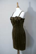 Velvet dress with flower corsages