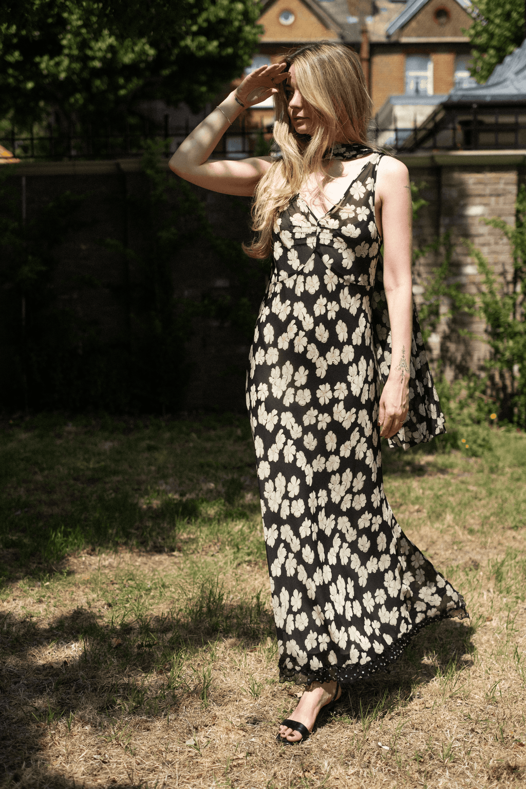 Floral maxi dress with matching scarf