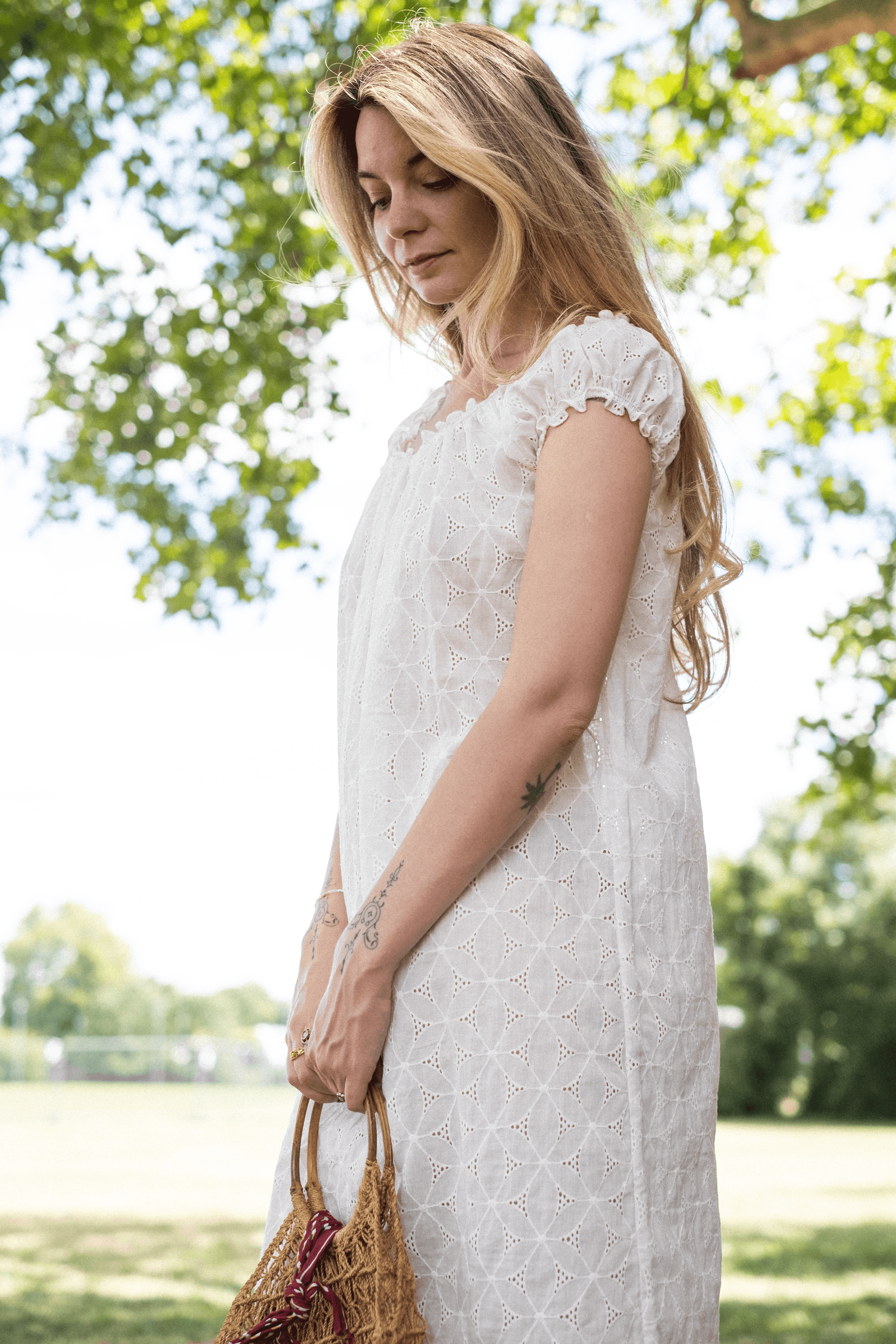White cotton broderie anglaise dress