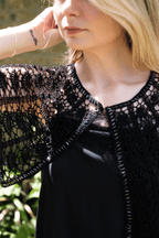 Vintage crochet beaded black cape