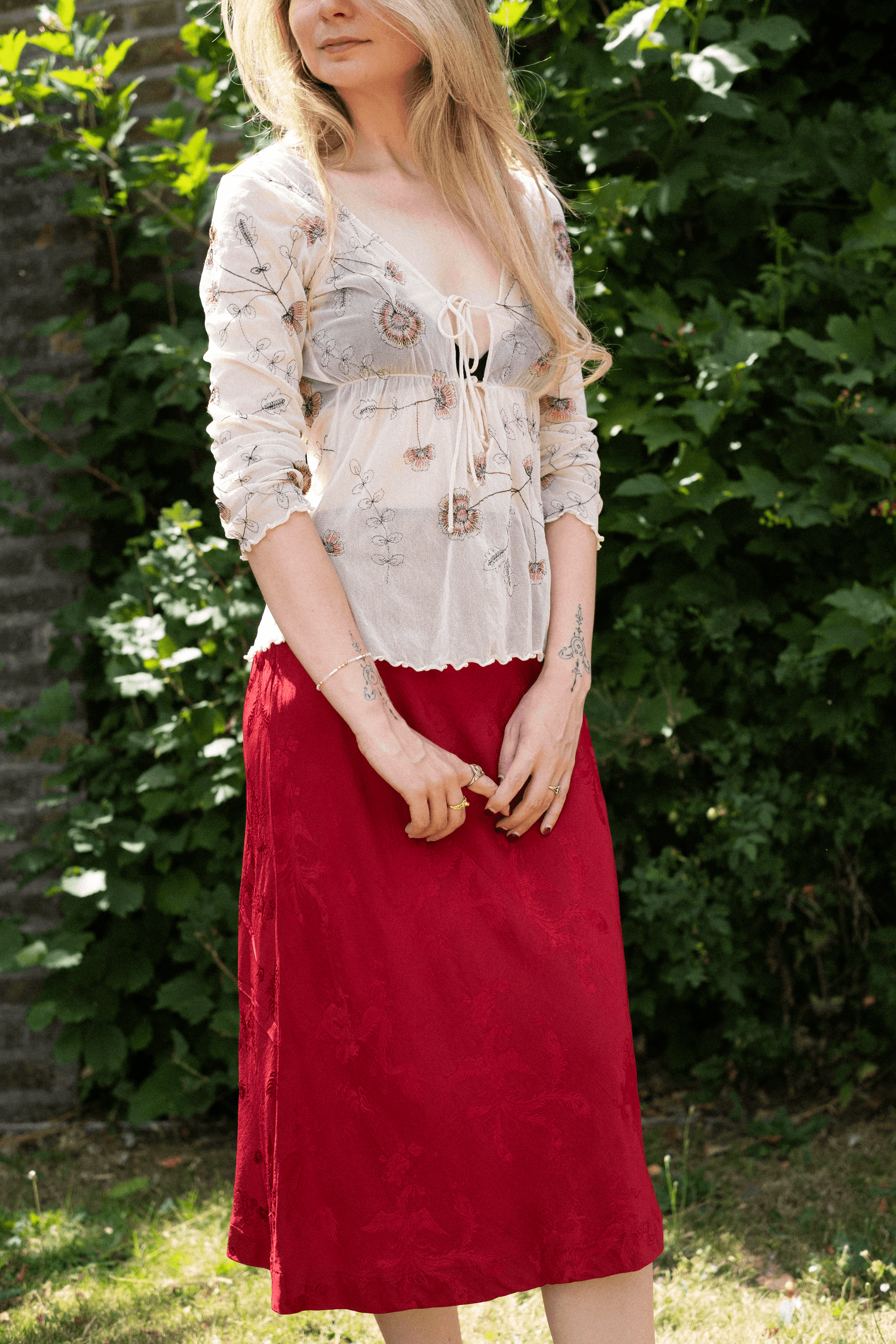 100% silk red chinese pattern skirt