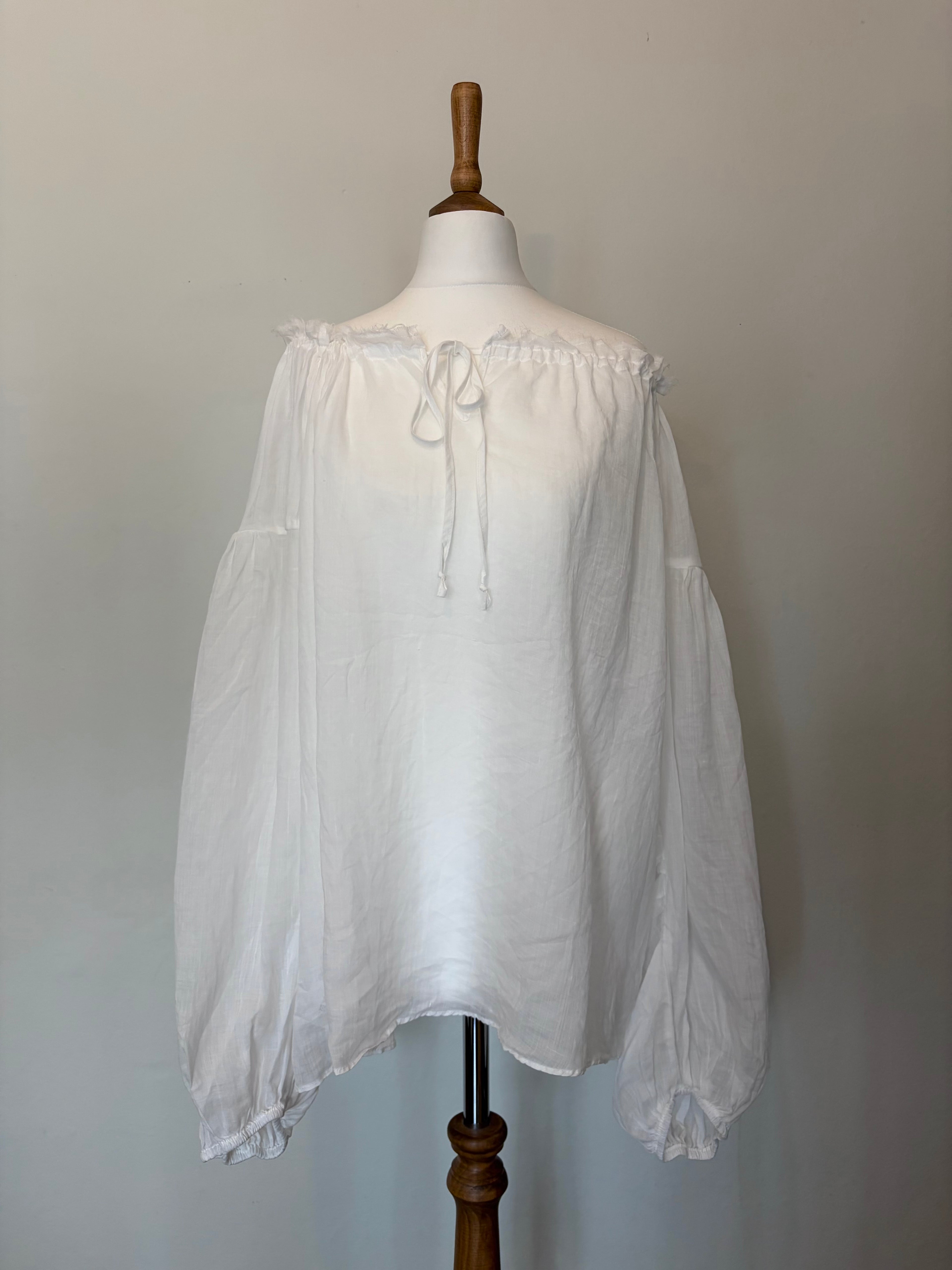 100% linen balloon sleeve blouse