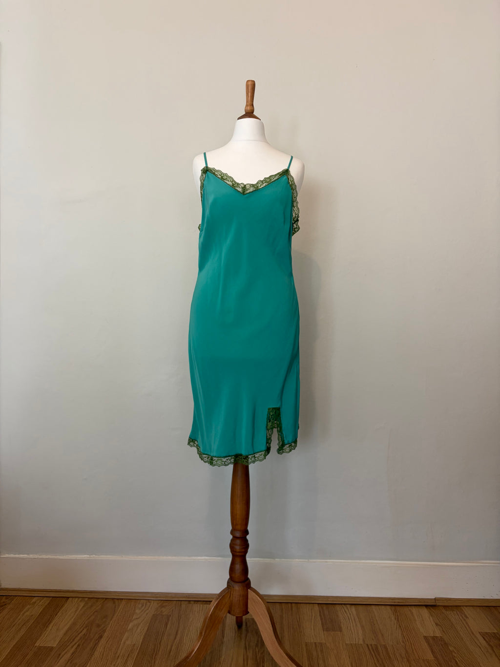 100% silk teal slip dress