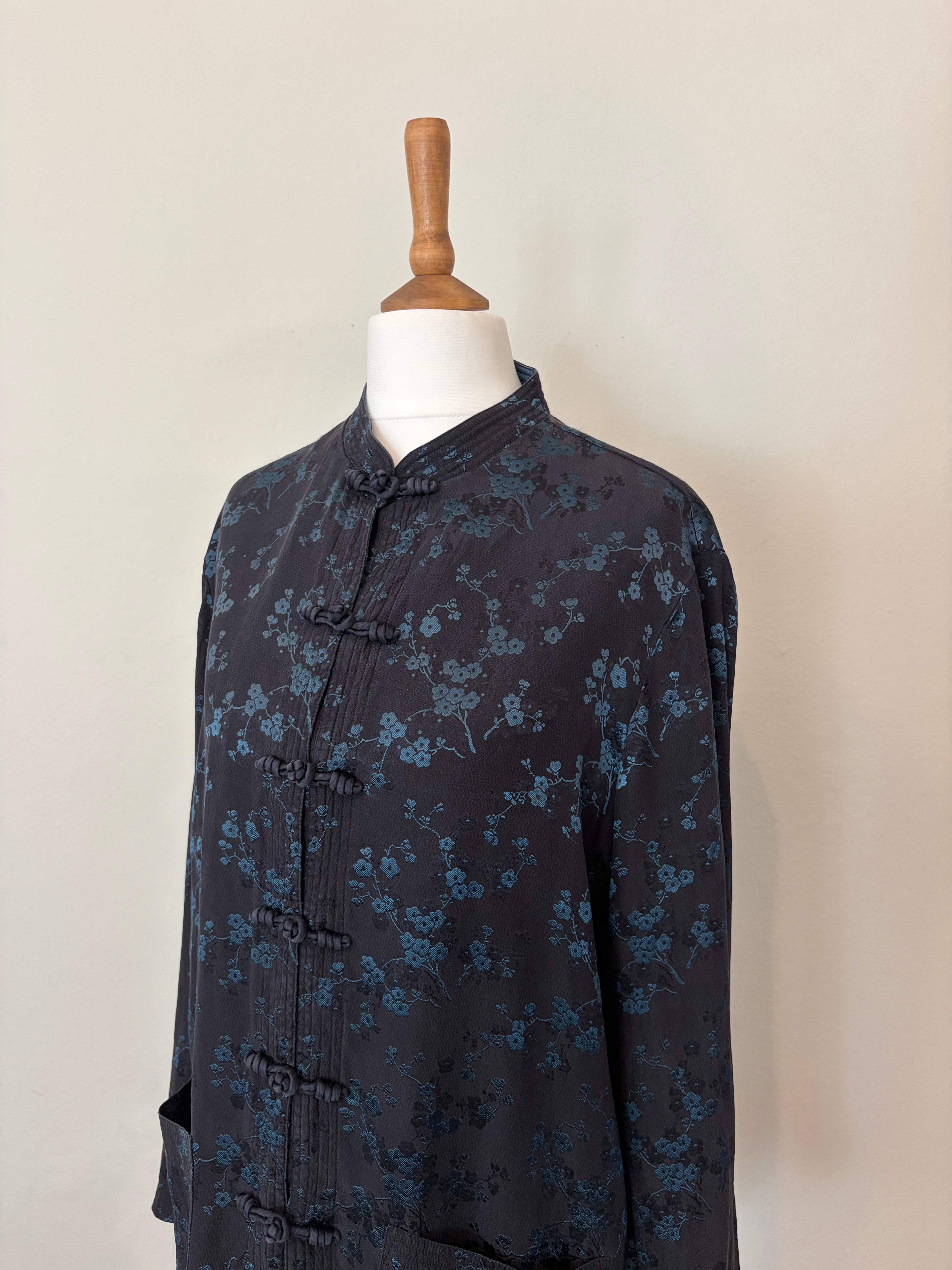 Silk-blend floral blue shirt